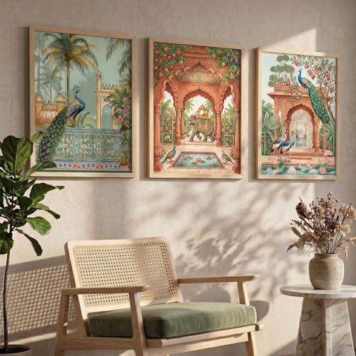 Image of kotart Madhubani Art Wall Painting Traditional Home Decoration With Frame For Living Room Bed Room Hotel Wall Decor Digital Reprint Set of 3 (10X13 INCH)