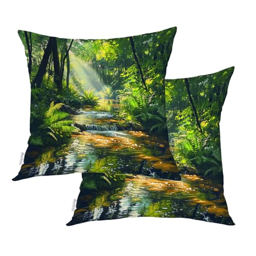 BaoNews Environment Natural Beauty Throw Pillow Covers, Sunlit Glade Forest