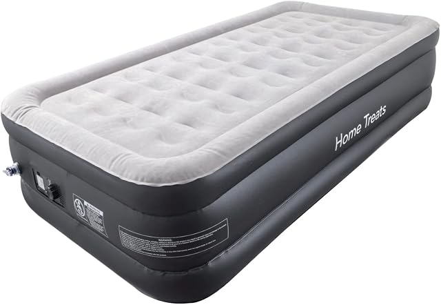 Home Treats Air Bed Single With Built in Pump | Electric Pump Quick Self Inflating Air Bed With Pillow | Inflatable Bed For Adults Camping or Home Guest Bed Air Mattress Single (Single)