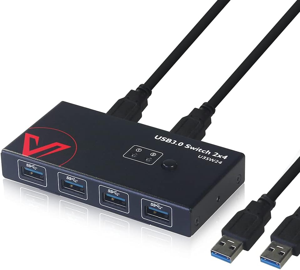 USB 3.0 Switch 2 Computers Sharing 4 USB Devices, KVM Switch USB Hub for Keyboard Mouse Printer Scanner U-Disk, Hard Drives, Headsets, KVM Console Box for Mac/Windows/Linux