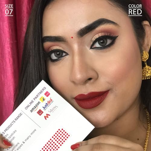 Image of PERPAA Premium Velvet Sticker Kumkum Bindi Box of 15 Flaps - Pottu for Women,Ladies, Girls (Size 7, Diameter 4mm, Red)