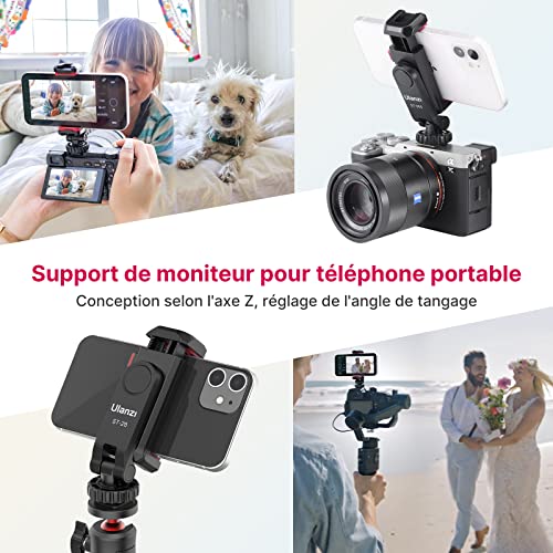 ULANZI Adaptateur Trépied Smartphone, ST-06S Stabilisateur Smartphone avec 2 Chaussure Froide, Support Téléphone Appareil Photo, Rotation 360º Moniteur pour iPhone Galaxy Huawei DSRL Caméra – vue 2