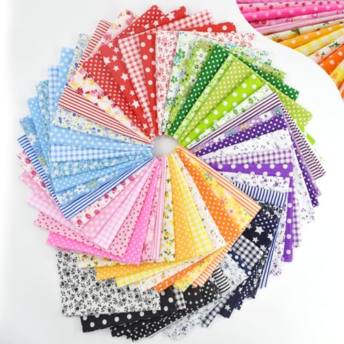 Shrj S-FABRIC-42-56 56Pcs 9.8"X 9.8 Inch Fabric Square Quilting Cotton Pre-Cut Bundles Floral Grid Stripe Dot Multicolor Design thumb #4