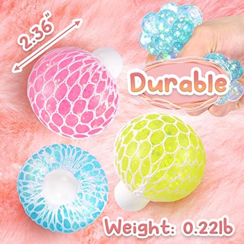 3 Pack Sensory Stress Balls for Kids | Squeeze Toys Mesh Glitter Grape Stress Balls Fidget Toy Set, Soft Squishy Balls for Adults Relaxing Toys Anxiety Stress Relief Hand Grip Pressure Ball