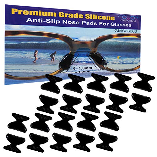 GMS Optical Silicone Adhesive Butterfly Nose Pads for Glasses, Sunglasses, and Eye Wear - Small 1.8mm x 13mm (10 Pair, Black)