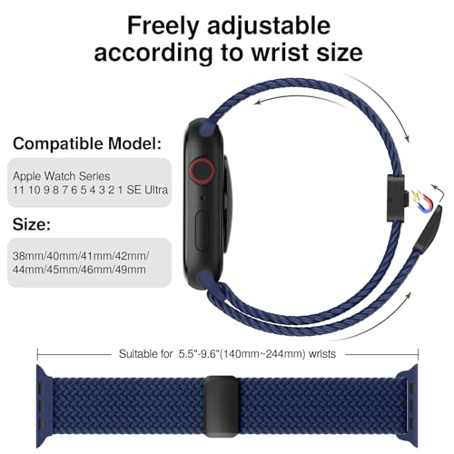 Image of Braided Stretchy Band Compatible with Apple Watch Bands 38mm 40mm 41mm 42mm 44mm 45mm 46mm 49mm Women Men, Soft Nylon Solo Loop Magnetic Sport Strap for iWatch Series 11 10 9 8 7 6 5 4 3 2 1 SE Ultra