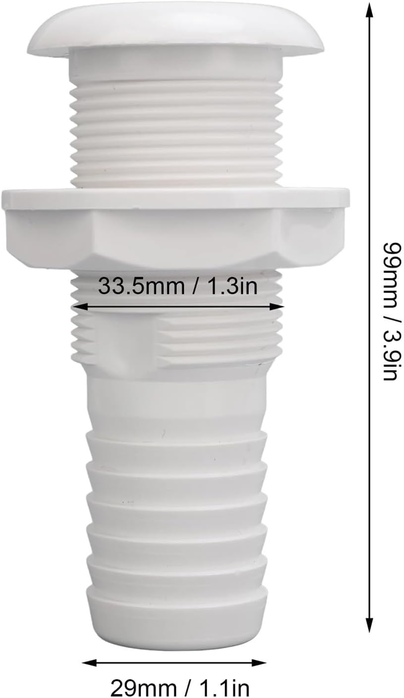 Water supplies Boat Through Hull Connector 29mm Outlet Smooth Drainage Straight Drain Outlet Fittings Boat Plumbing Fittings Ship accessories(WHITE)