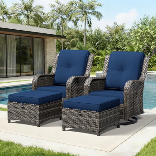 Image of Joyside 4 Piece Wicker Patio Furniture Set, Outdoor Swivel Rocker Patio Chairs with High Back, Deep Seating, Wide Armrest, Thickened Cushions, Outdoor Furniture for Deck, Porch Use
