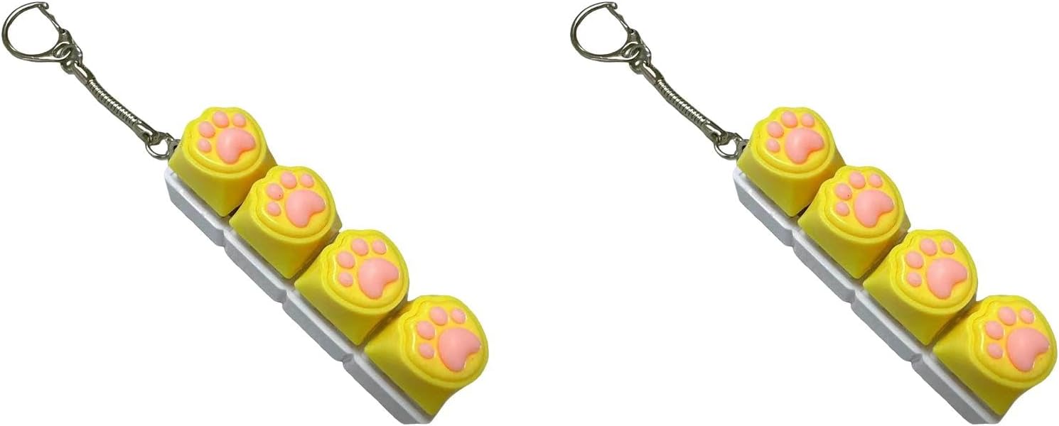 2 PCS Keyboard Fidget Toys for Adults Keyboard Clicker Cute Pink Cats Keychain Cartoon Kitty Pendant Keyring for Wen Women Backpack Accessories Gift (Yellow)