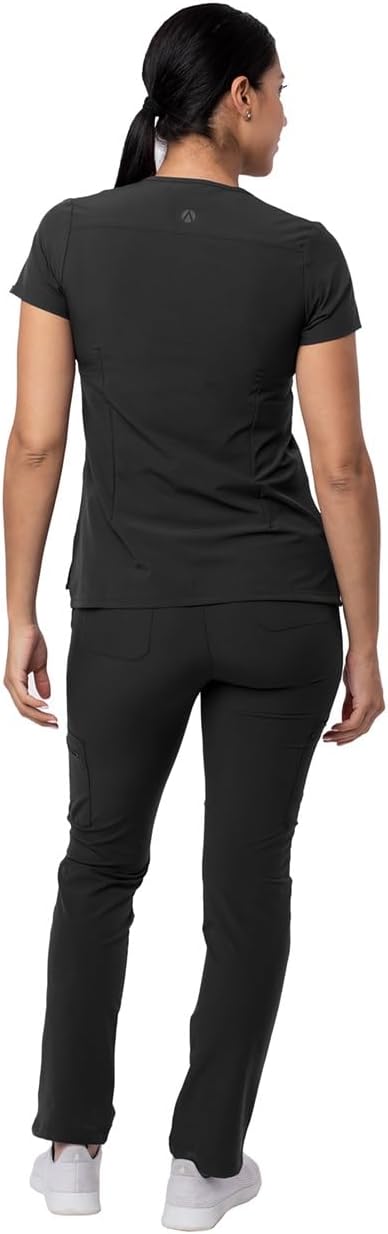 Adar Addition Go-Basic Scrub Set for Women - Slim V-Neck Scrub Top & Skinny Cargo Scrub Pants