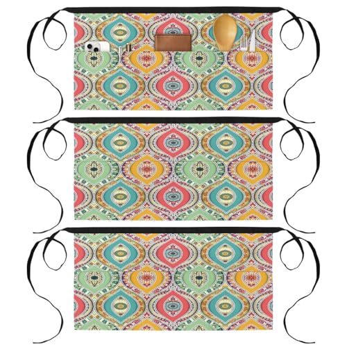 Lot de 3 tabliers courts de chef multicolores, demi-tablier de cuisine pour restaurant