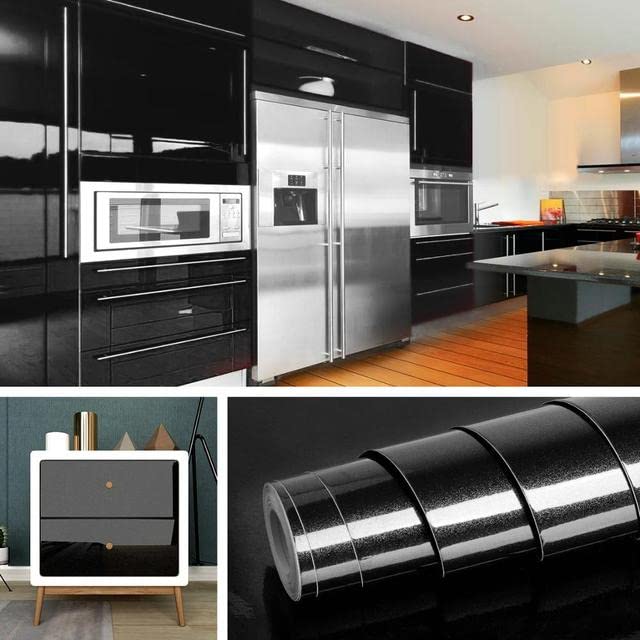 Image of Vinyl Contact Paper Decorative for Cabinets Countertops Kitchen Shelves Liner Self Adhesive Film Peel and Stick Waterproof Removable Wallpaper (Inches 24 x 118, Glitter Black)