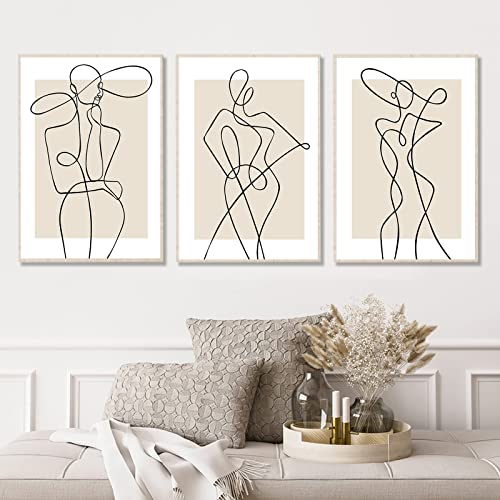 Woman Line Wall Art Line Drawing Minimalist Line Poster Abstract Woman Body Silhouette Line Art Print Black Line Female Figure Artwork Minimalist Abstract Line Art For Living Room 16X24Inchx3 No Frame #TOP7