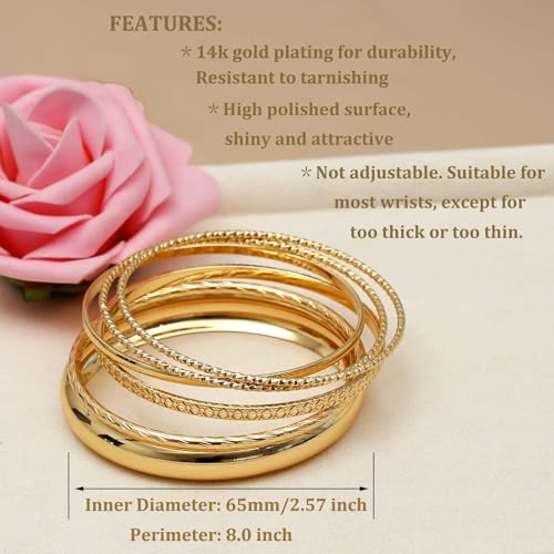 Bangle Bracelets for Women,14k Gold Bracelet Stack Dainty Layered Gold Bangles Bracelets,Timeless Chunky Gold Bracelet Indian Jewelry Sets for Women by S SUSANN - Used condition - Image 2