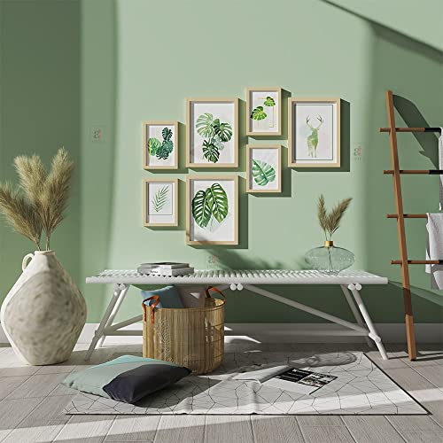 Image of PAINTINGMANTRA Wall Decor Green Leaves Set of 7 Framed Art Prints Gallery Paintings for Home Gallery, Bedroom, Living Room & Office (Size - 3-12 x 16 & 4-8 x 12 Inches)