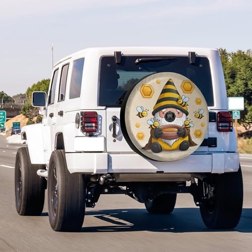 Image of Delerain Spare Tire Cover with Backup Camera Hole Gnome and Bees Wheel Covers Waterproof Dust-Proof UV Sun Universal Fit for Jeep Trailer RV SUV Truck (17 Inch for Diameter 31 inch-33 inch)