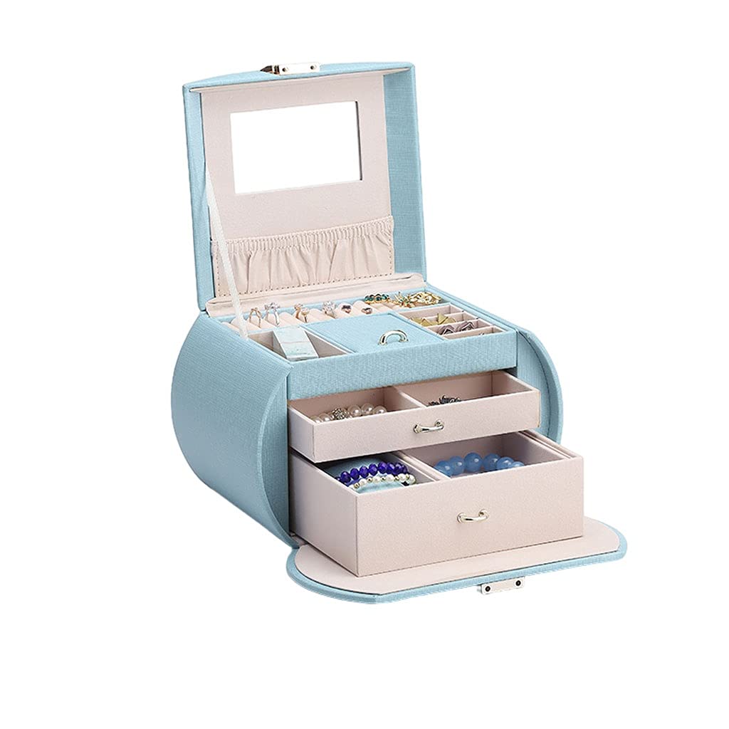 Caja de joyería Unique Medio Mes Modelo Joyería Caja de Almacenamiento Multi-Capa Capacidad de Gran Capacidad Organizador de Cuero Caja Exquisita Portátil (Color : Pink)