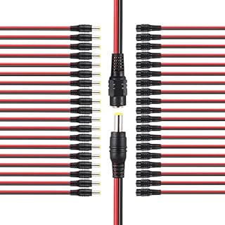 Aiqeer 20 Pairs DC Power Pigtail Cable, 5.5 X 2.1 mm DC Power Male & Female Connector Pigtail Cable, for CCTV DVR Surveillance Video System