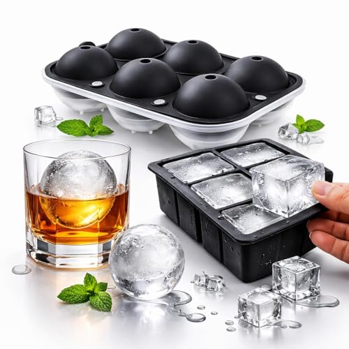 Image of Ice Cube Tray Silicone Combo - Square & Round Ice Molds for Drinks (Black, 2 Pcs)