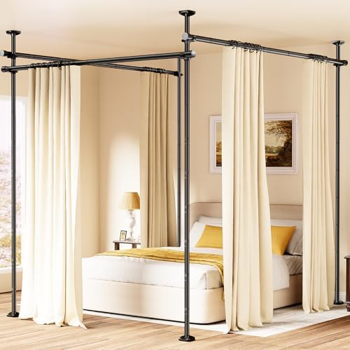 Room Divider Curtain Rod for Wide Space Room Separation, 28-171inch(W) 4-10ft(H) Adjustable No Drilling Tension Curtain Rods, Heavy Duty Temporary Privacy Wall Divider, Black