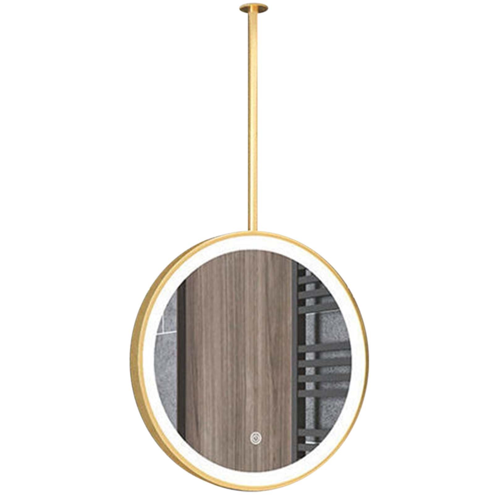 FGXHHS Suspended Ceiling Mounted Mirrors For Bathroom, LED Circle Hanging Rod Mirror Clear And Practical Decorative Wall for Vanity Makeup Shaving(Gold,Diameter-60CM/23.6INCH)