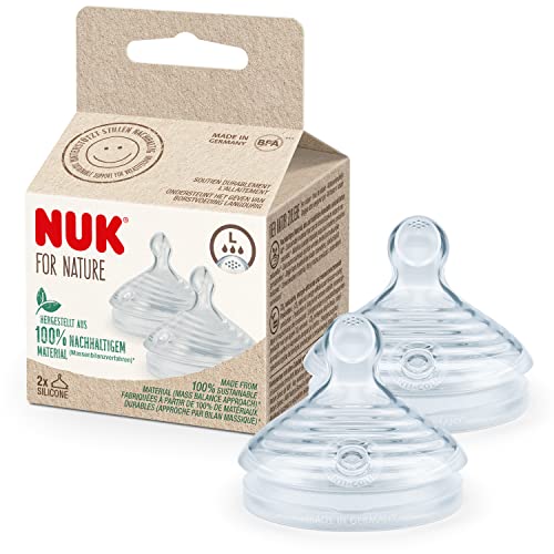 Nuk - NUK for Nature Tétines pour biberons | Grande taille | 18-36 mois | Tétine anti-colique en silicone imitant le sein | Lot de 2