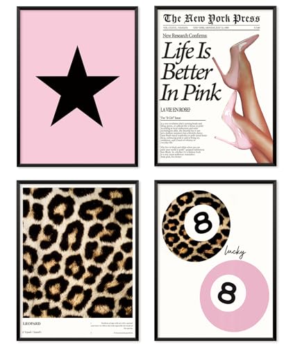 Locomiss Trendy Pink Leopard Wall Art Posters, Leopard...