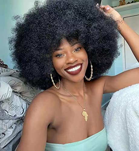 Annisoul Afro Wigs For Black Women Short Curly Afro Kinky Wig 70S Bouncy Huge Fluffy Puff Wigs Premium Synthetic For Cosplay And Daily #TOP2