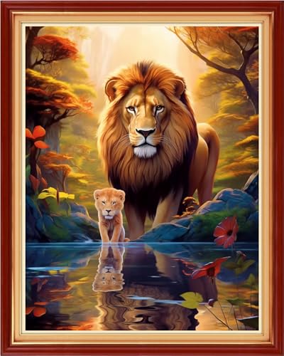 Image of Findvoor Stamped Cross Stitch Kits for Beginner Embroidery Kits for Beginners Adults DIY 11CT Cross Stitch Patterns Needlepoint Kits Crossstitching Kits-Lion Scenery 16x20 inch