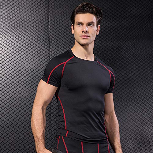 camisa de compressão,Pacote com 3 camisetas masculinas de manga curta, secagem rápida, corrida, fitn