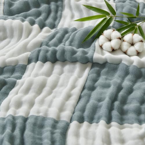 Image of EMME Cooling Muslin Blanket for Adults - Checkered Lightweight Summer Cotton Throw Blankets of Rayon Derived from Bamboo for Hot Sleepers, Ultra Soft Breathable Gauze