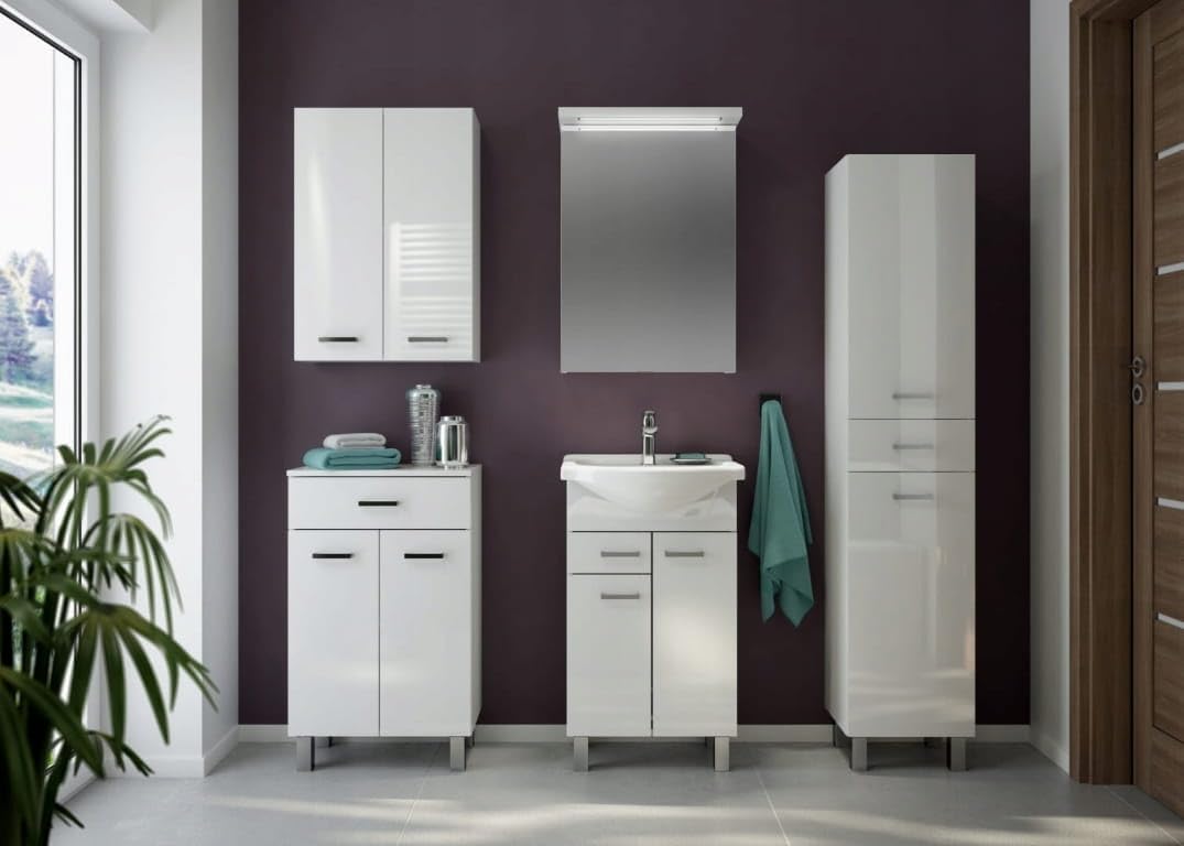 MOBILE BAGNO A TERRA 80CM BIANCO E ROVERE CON LAVABO INTEGRATO | LAGUNA