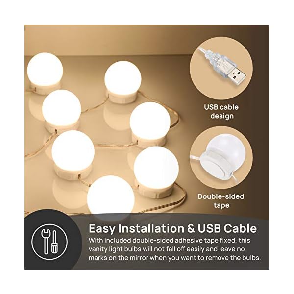 LED-Kosmetik-Lichter für Spiegel, Consciot Hollywood-Stil, mit 10 dimmbaren Glühbirnen, einstellbare Farbe und… – Bild 6