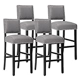 GOTMINSI Gray Fabric 29 inches Bar Stools with Nailhead Trim for Kitchen Dining Room,Set of 4