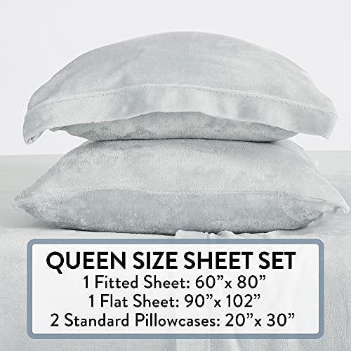 Ny Loft Ultra Soft Micro Fleece Sheets Set With Extra Deep Pockets | Extra Soft Velvet Fleece Sheet Set | Super Plush Polar Fleece | Velvet Plush Cozy Warmth | Tribeca Collection (Queen, Light Grey) #TOP4
