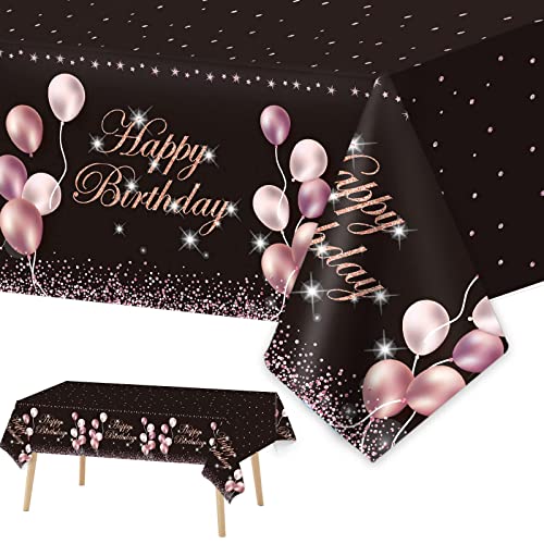 3 Pieces Black Rose Gold Birthday Tableclothes Rose Gold and Black Birthday Party Table Covers for Girls Women Plastic Pink Rose Gold Tablecloth for Birthday Party Decorations Supplies 54X108inch