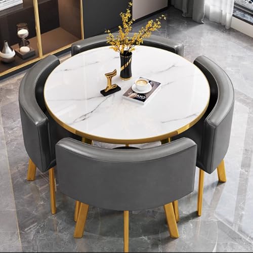 LUUYYI Juego de mesa y silla de oficina, mesa de comedor redonda para 4 personas con sillas, pequeña mesa de conferencias redonda para la familia, salón de belleza, escuela, recepción de hotel (gris