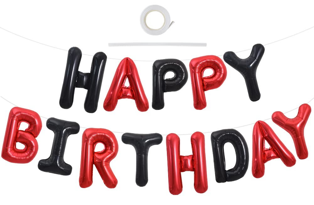 TONIFUL Happy Birthday Balloons Banner with Ribbon Straw, 16 Inch Mylar Letters Birthday Sign Banner Balloon Bunting Reusable for Girls Boys Kids &