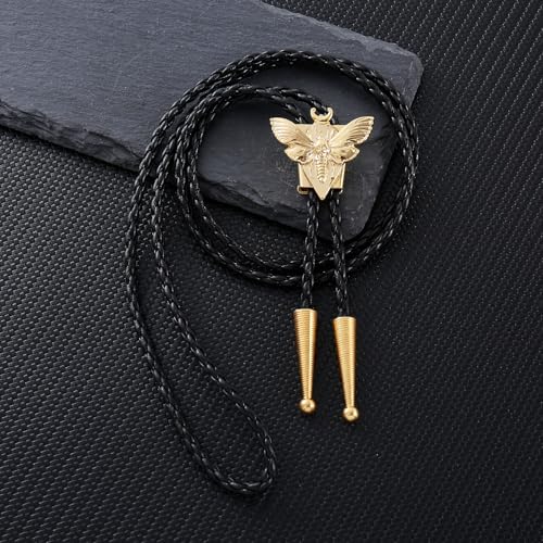Image of Btilasif Bolo Tie for Men Women, Western Cowboy Bolo Tie, Skull Butterfly Necklace Neckties, Cowboy Accessories Western Gifts for Men Women, Gold