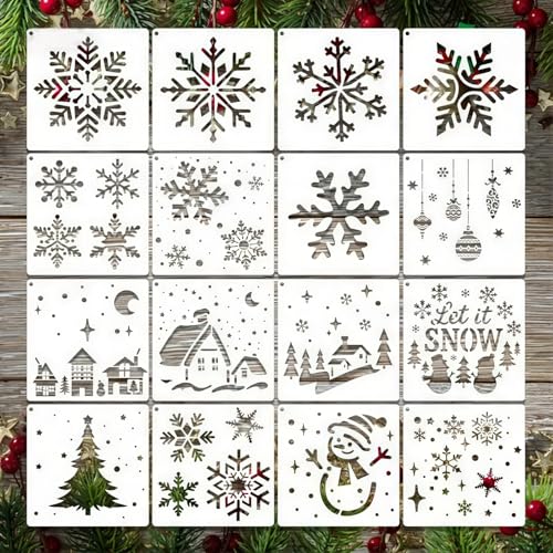 Christmas Snowflake Stencils for Crafts Reusable Reusable Plastic Snowflake Drawing Painting Stencil Winter Holiday Stencil for Window Glass Wall Wood Decoration