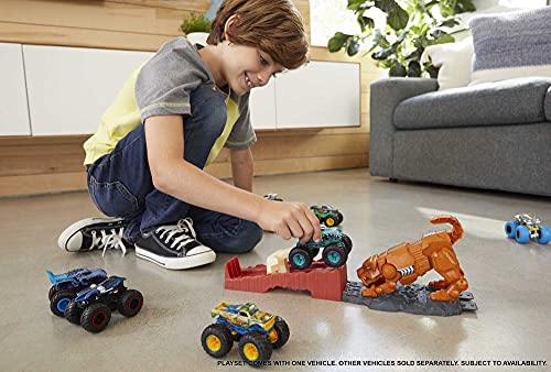 Hot Wheels Monster Trucks Sabretooth Showdown Hero Playset With 1:64 Scale Die-Cast Mega Wrex Vehicle & Launcher, Gift For Kids Ages 3 To 8 Years Old #TOP1