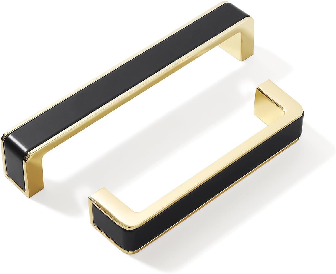 10 Pack Kitchen Cabinet Handles Matte Black and Gold Cabinet Pulls Modern Dresser Drawer Knobs for Bathroom Bedroom Bar Cabinet Aluminum Furniture Hardware (10, Black Gold 4.4in/112mm)