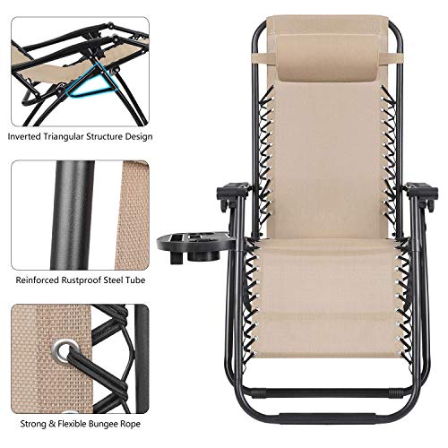 Devoko Patio Zero Gravity Chair Outdoor Folding Adjustable Reclining Chairs Pool Side Using Lawn Lounge Chair With Pillow Set Of 2 (Beige) #TOP4