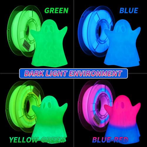 Image of RAMBERY Glow in The Dark 3D Printer Filament Bundle Multicolour Blue Red Yellow Green PLA Filament 1.75mm Luminous 3D Printing Filament, 1.75mm 200gX 4 Spools (1.76 lbs)