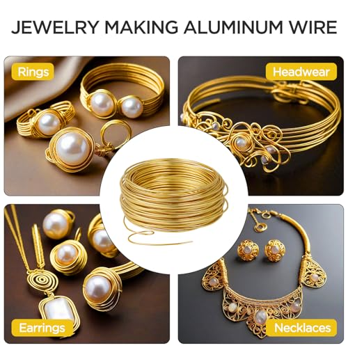 Miniatura 6 de Romon Alambre De Aluminio 2mm X 10 M, Alambre Manualidades Artesanal De Aluminio, Flexible Alambre De Aluminio Para Joyeria Diy Hacer Joyas Dorado