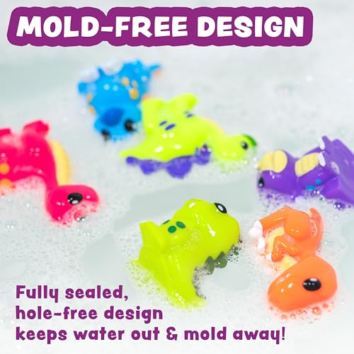 Tub Works® Dinosaur Mold Free Bath Toys, 6 Pack | Sealed, No Hole Bath Toys Design Keeps Moisture Out | Soft, Squeezable & Float on Water | Easy-Grip Baby & Toddler Bath Toy Set | Great Baby Pool Toys - Image 4
