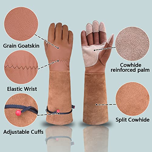 Aouchi Leather Gardening Gloves With Long Sleeves For Women Men, Breathable Sheepskin Rose Pruning Thorn Proof Gloves With Leather Reinforced Palm For Garden Yard Safety Work(Small) #TOP1