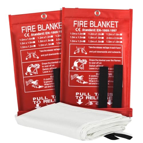 Image of Ougist Fire Blanket 1m x 1m–Heavy Duty Fibreglass Fire Safety Blanket for Kitchen Grease&Oil Fires–Emergency Fire Blanket for Home,Car,Camping,BBQ&Caravan–Wall Mounted Fire Blanket Set (2)