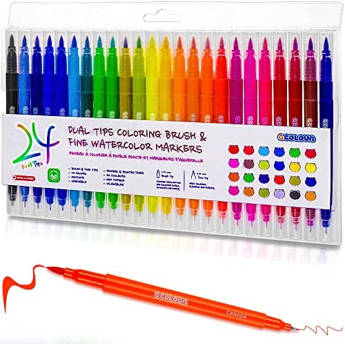 24 Colors Watercolor Paint Markers, Dual Tip Coloring Paint Markers Set Brush Pen and Fine Tip for Kid and Adult Coloring, Painting, Sketching and Drawing, School Supplies and Art Supplies 8 51itfdD192L. AC