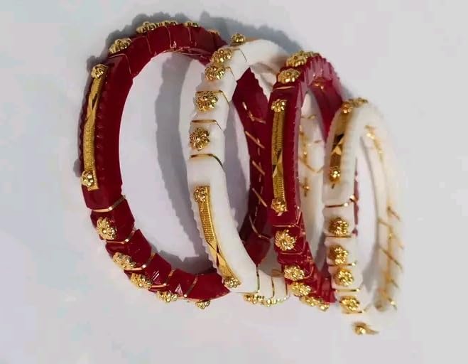 Traditional Shankha Pola Dhakai Shakha Bengali Bangles Red & White Bangle Set for Women/Girls/Ladies Jewelry4